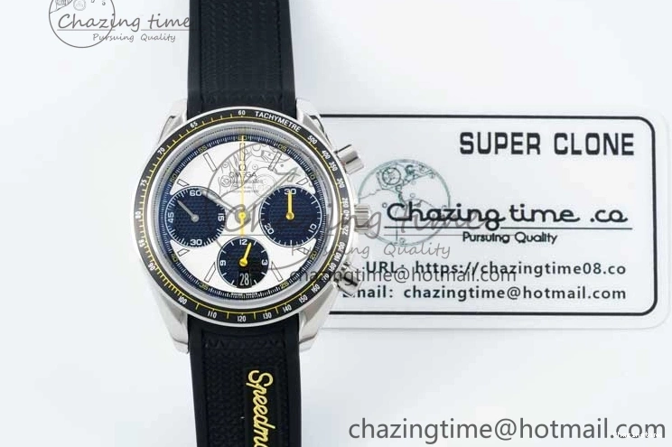 0706 TopPick Speedmaster Racing Master SS HKF Best Edition White Black Dial on Black Rubber Strap A 7813